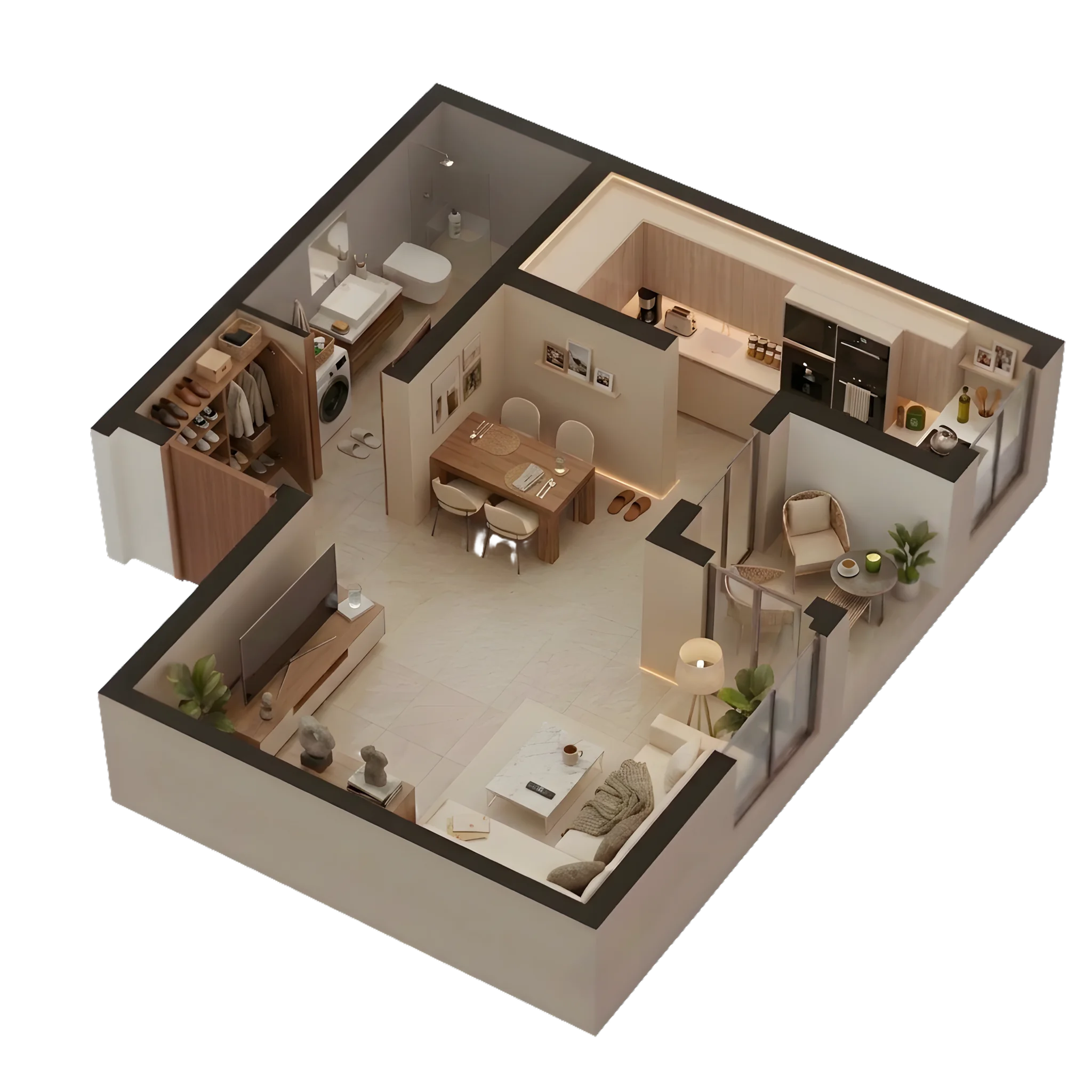 Primer: garsonjera iz projekta B12F Residence, 3D prikaz osnove